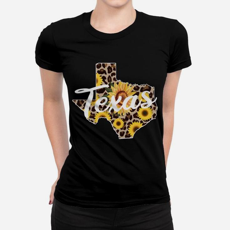 Texas Girl Sunflower Leopard Rustic Black State Pride Women T-shirt
