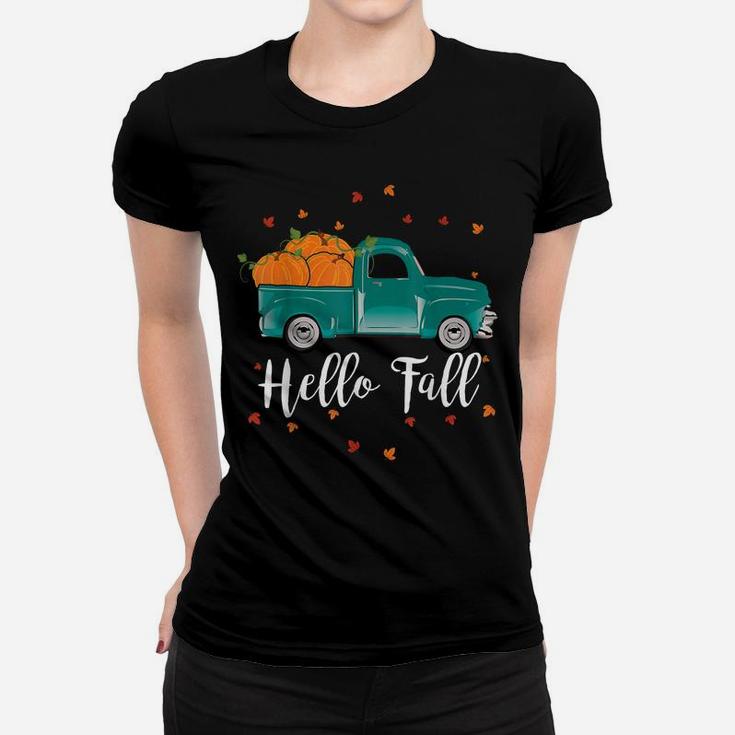 Thanksgiving Harvest Pumpkin Watercolor Truck Fall Gift Women T-shirt