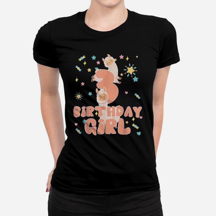 The Birthday Girl 3 Years Old Llama Matching Family Party Women T-shirt