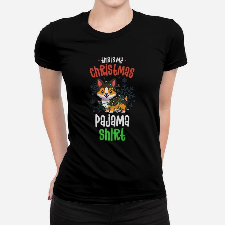 This Is My Christmas Pajama Shirt Tricolor Corgi Pjs Xmas Women T-shirt