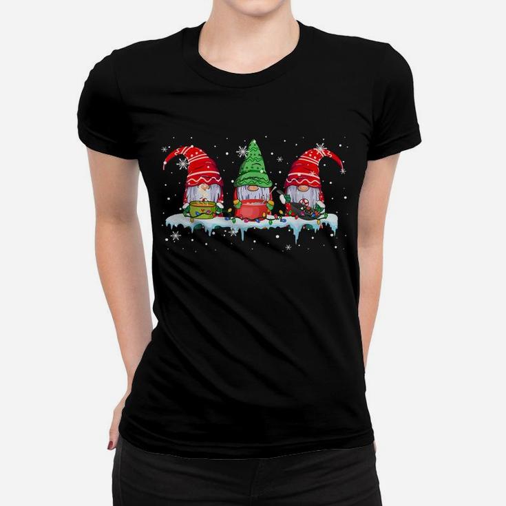 Three Cooking Gnomes Funny Christmas Lights Gnome Cooking Women T-shirt