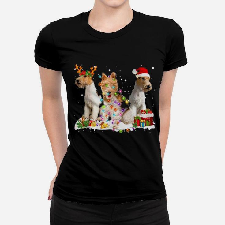 Three Wired Haired Fox Terriers Xmas Women T-shirt