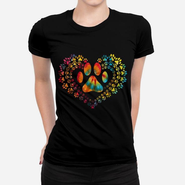 Tie Dye Love Dog Paw Print Heart Animal Lover Women T-shirt
