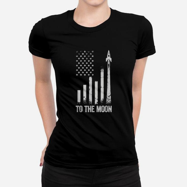 To The Moon Stock Market Distressed Us Flag Wsb Trading Women T-shirt