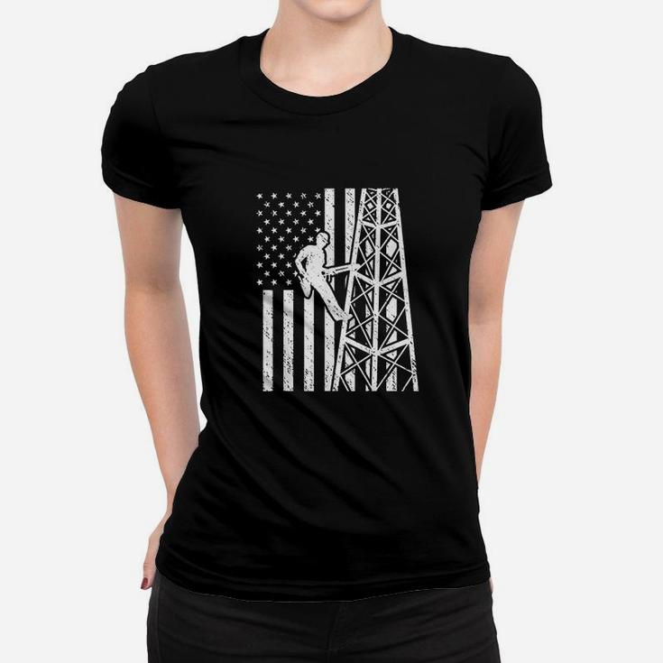Tower Climber American Flag Cell Tower Towers Worker Women T-shirt