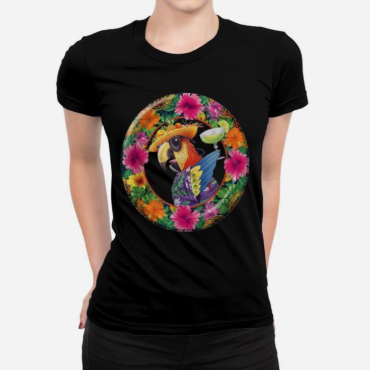 Tropical Parrot Margarita Cocktail Shirt Summer Flower Gift Women T-shirt