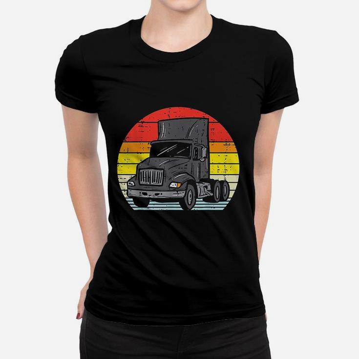 Truck Retro Truckin Big Rig Semi Trailer Driver Trucker Gift Women T-shirt