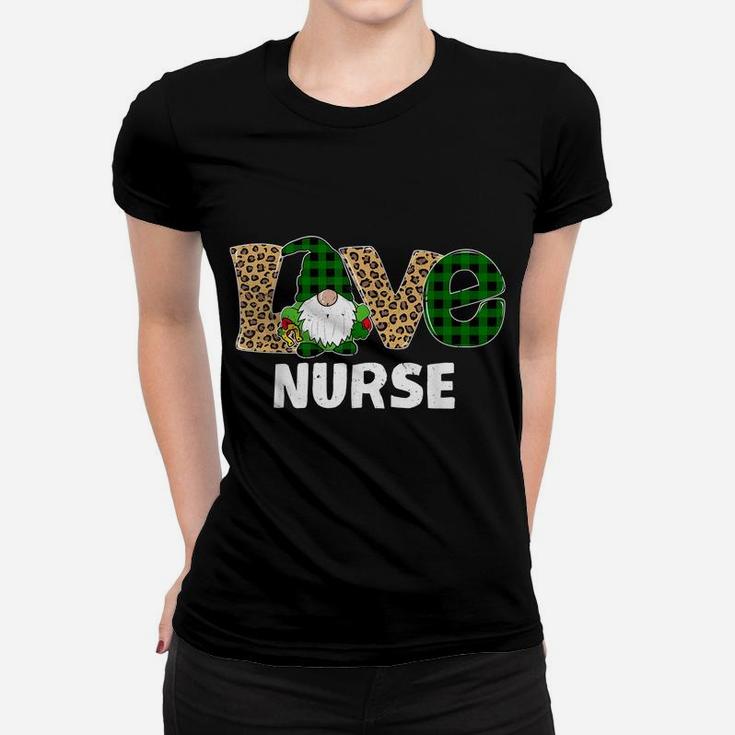 Tu Leopard Plaid Gnome Nurse St Patricks Day Costume Women T-shirt