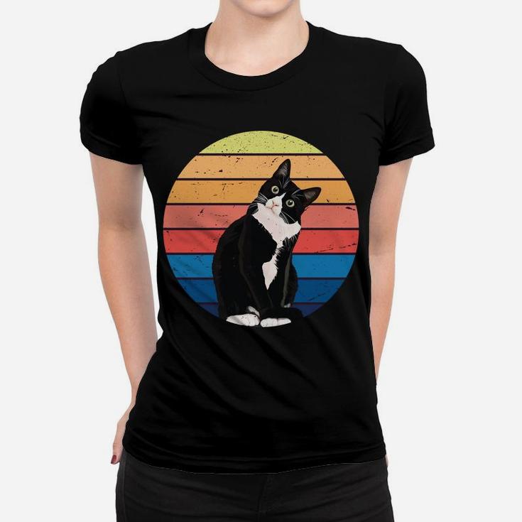 Tuxedo Cat Gift Retro Colors For Animal Lovers Women T-shirt