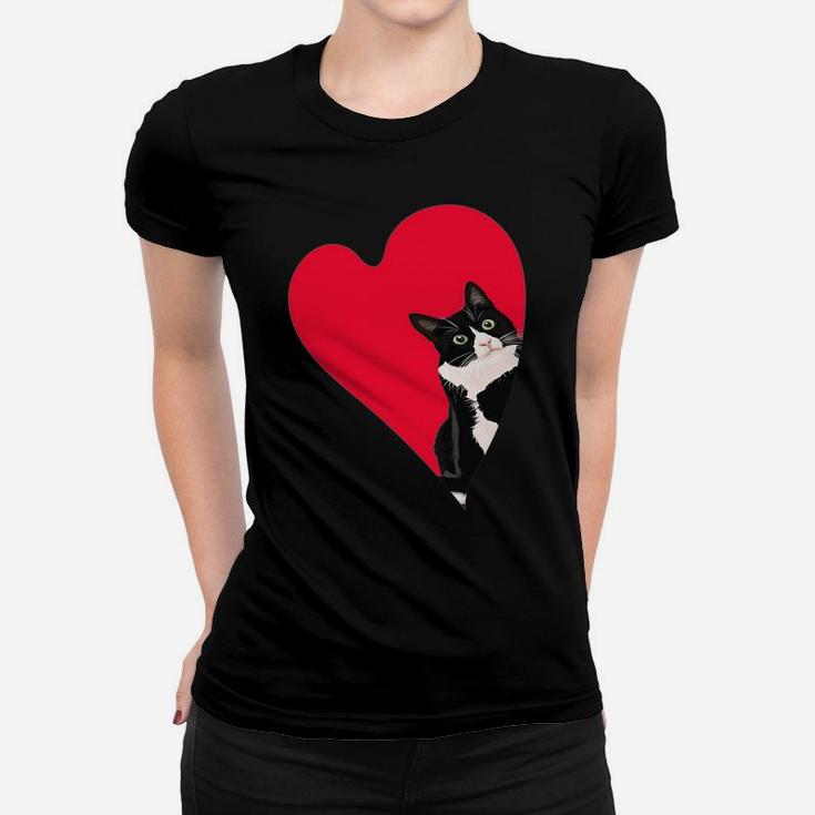 Tuxedo Cat Valentine Heart For Kitten And Animal Lovers Women T-shirt