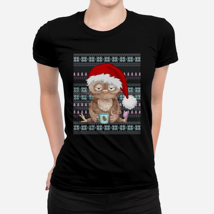 Ugly Christmas Santa Costume Christmas Owl Coffee Lovers Sweatshirt Women T-shirt