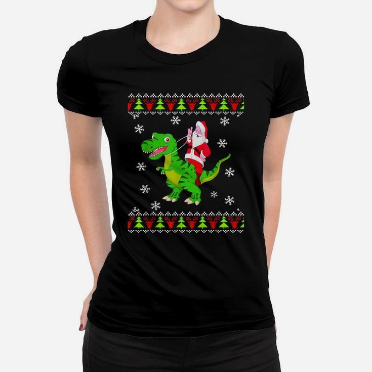 Ugly Sweater Santa Riding Dinosaur Christmas Rex Women T-shirt
