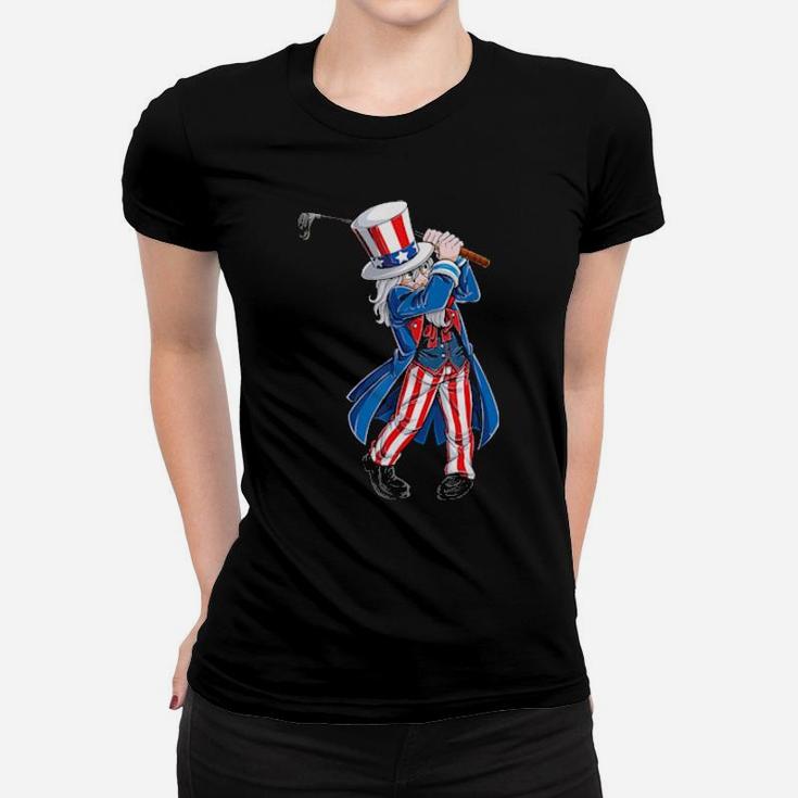 Uncle Sam 4Th Of July Golf Golfing Boys American Flag Women T-shirt
