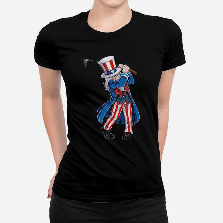 Uncle Sam 4Th Of July Golf Golfing Boys American Flag Women T-shirt