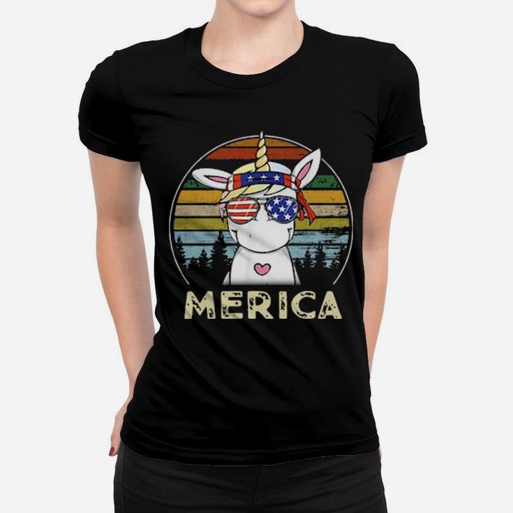 Unicorn 4Th Of July Merica American Flag Vintage Women T-shirt