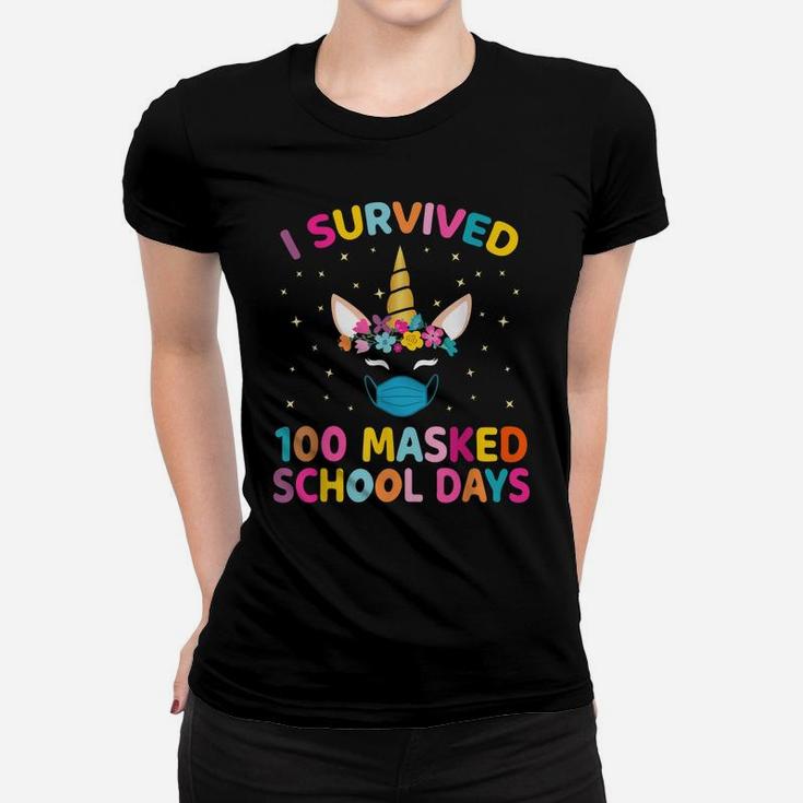 Unicorn I Survived 100 Masked School Days Teacher Kids Girls Women T-shirt