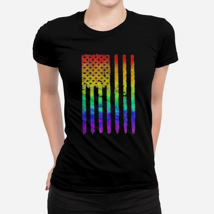 Unique Distressed Rainbow American Flag Gay Pride Patriot Us Women T-shirt