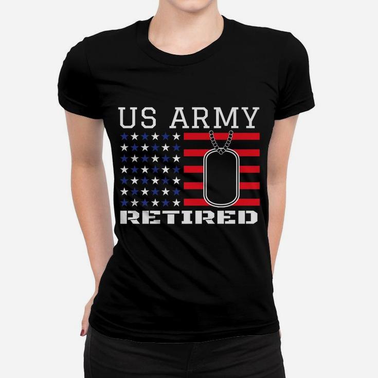 Us American Flag Patriotism Dog Tag Veteran Army Retirement Women T-shirt