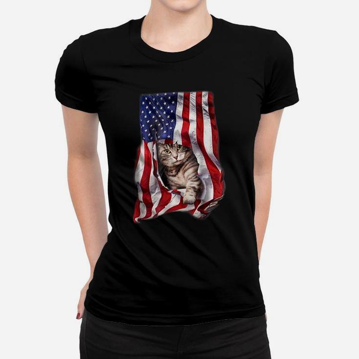 Usa American Flag Cat Kitty Kitten Shirt Funny 4Th July Gift Women T-shirt