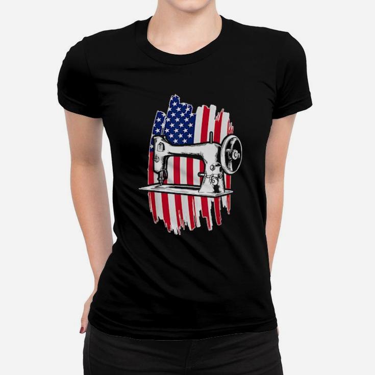Usa Flag Tailor Sewer 4Th Of July Patriotic Sewing Women T-shirt