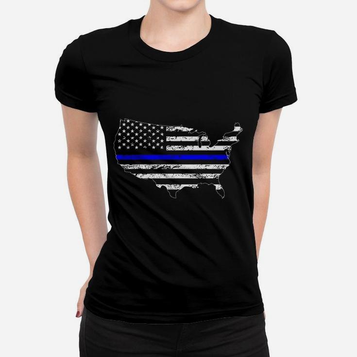 Usa Thin Blue Line American Flag Patriotic Police Supporter Blue Lives Matter Women T-shirt