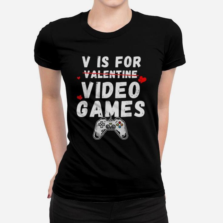 V Is For Video Games Valentines Day Video Gamer Boys Women T-shirt