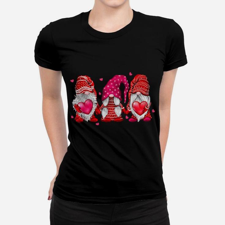 Valentine Gnomes Funny Red Gnomes Holding Valentines Hearts Classic Women Women T-shirt