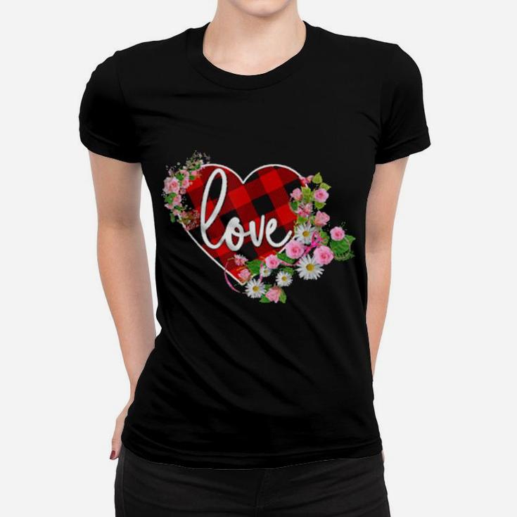 Valentines Day Buffalo Plaid Heart Love Women T-shirt