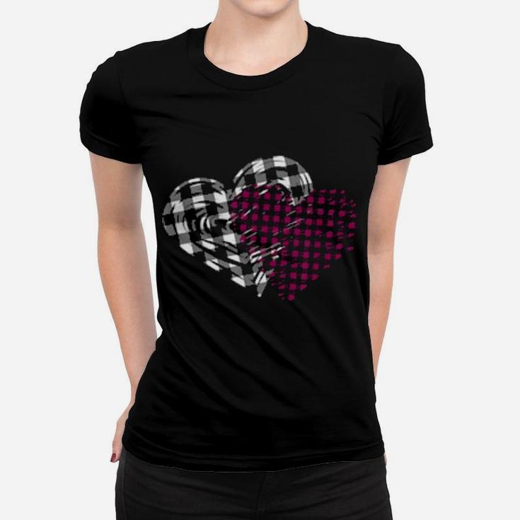 Valentines Day Buffalo Plaid Love Hearts Women T-shirt
