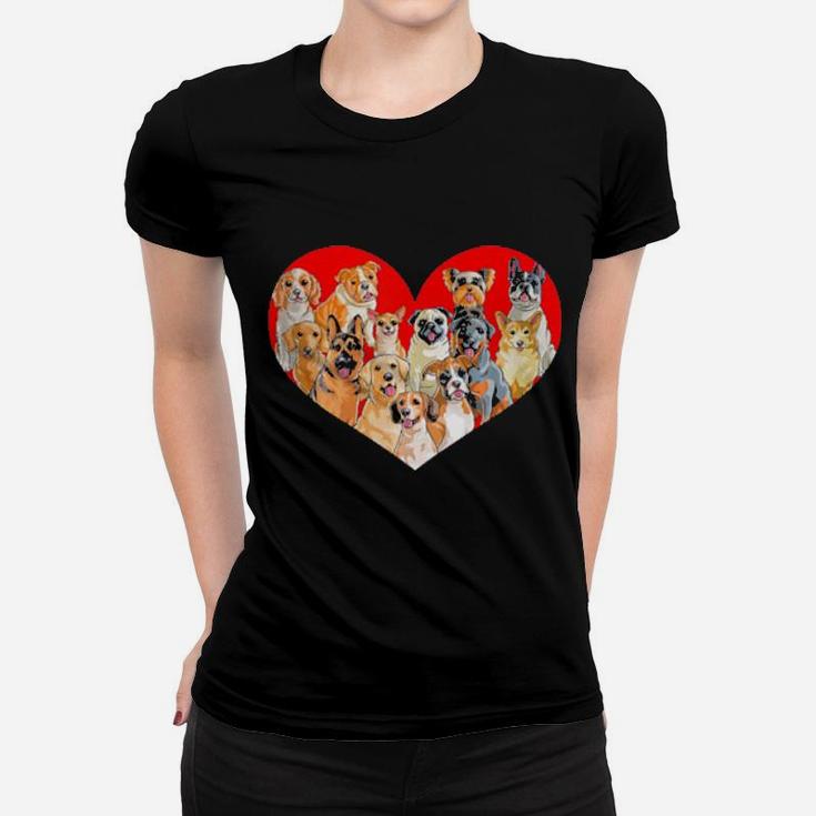 Valentines Day Dogs   Pug Corgi Bulldog Heart Gift Women T-shirt