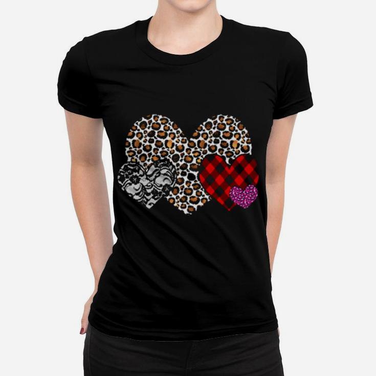 Valentines Leopard Plaid Hearts Trendy Love Design Women T-shirt