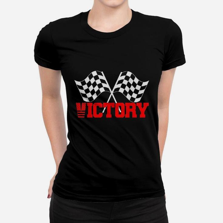 Victory Checkered Red N White Flag Race Car Women T-shirt