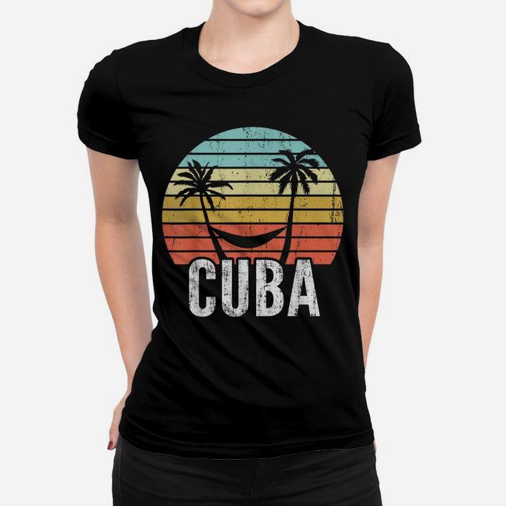 Vintage Cuba Hammock Palm Tree Retro Cuban Vacation Women T-shirt