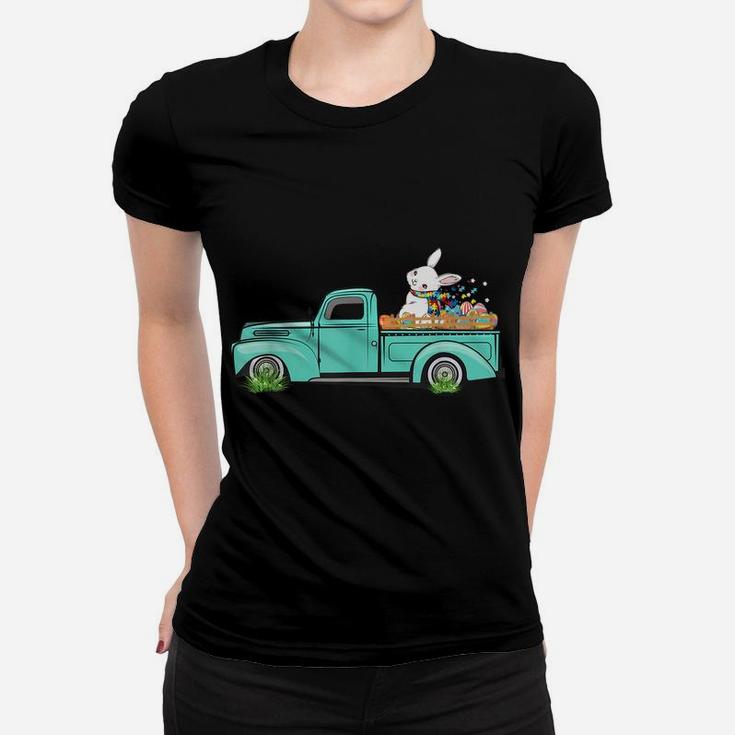 Vintage Easter Truck Bunny Eggs Hunting Autism Awareness Tee Women T-shirt