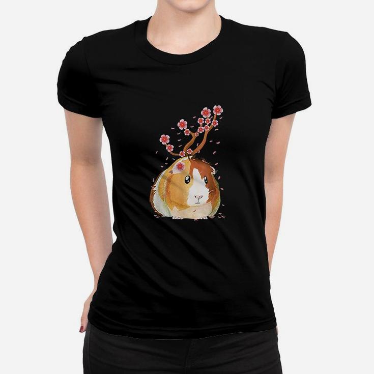 Vintage Guinea Pig Japanese Cherry Blossom Flower Gift Women T-shirt