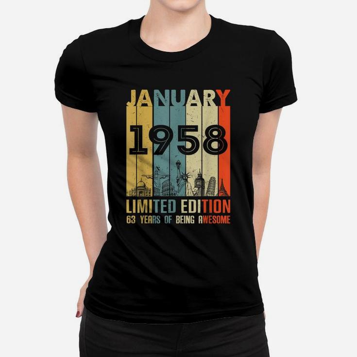 Vintage January 1958 Classic 63 Yrs Old 63Rd Birthday Gift Women T-shirt