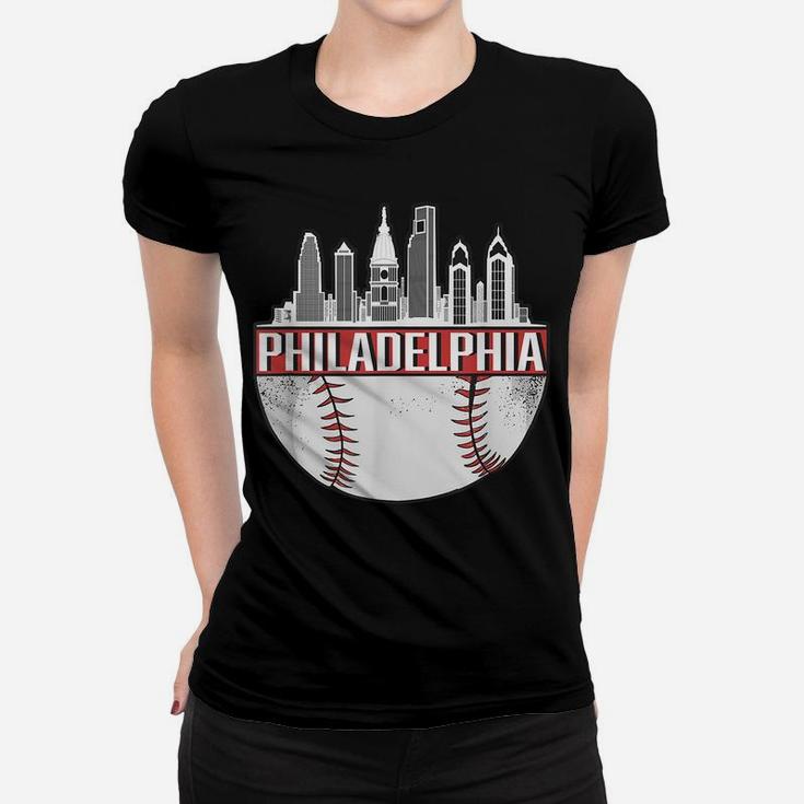 Vintage Philadelphia Baseball Skyline Retro Philly Cityscape Women T-shirt