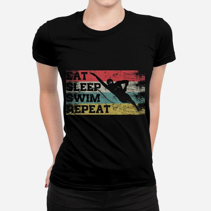 Vintage Retro Eat Sleep Swim Repeat Funny Swimmer Cool Gift Women T-shirt