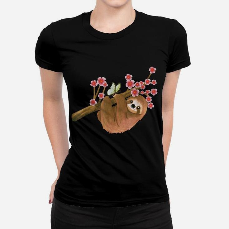 Vintage Sloth Shirt Japanese Cherry Blossom Flower Sakura Women T-shirt