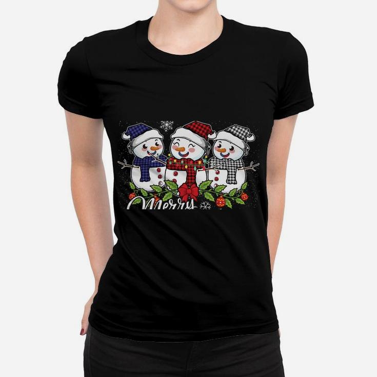 Vintage Snowman Snowmen Buffalo Plaid Christmas Snowflakes Sweatshirt Women T-shirt