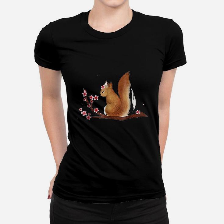 Vintage Squirrel Japanese Cherry Blossom Flower Women T-shirt