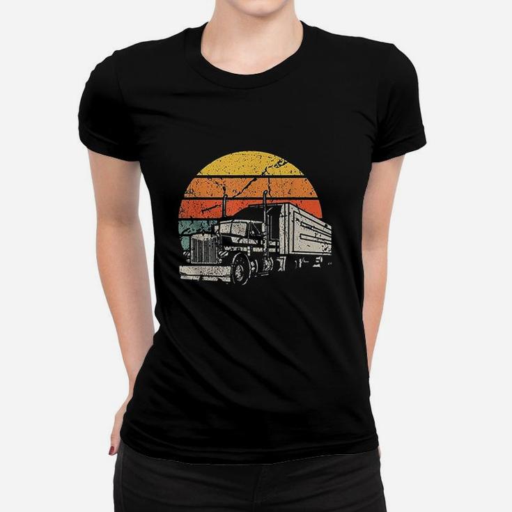 Vintage Truck Driver Gift Retro Sun Driving Trucker Women T-shirt