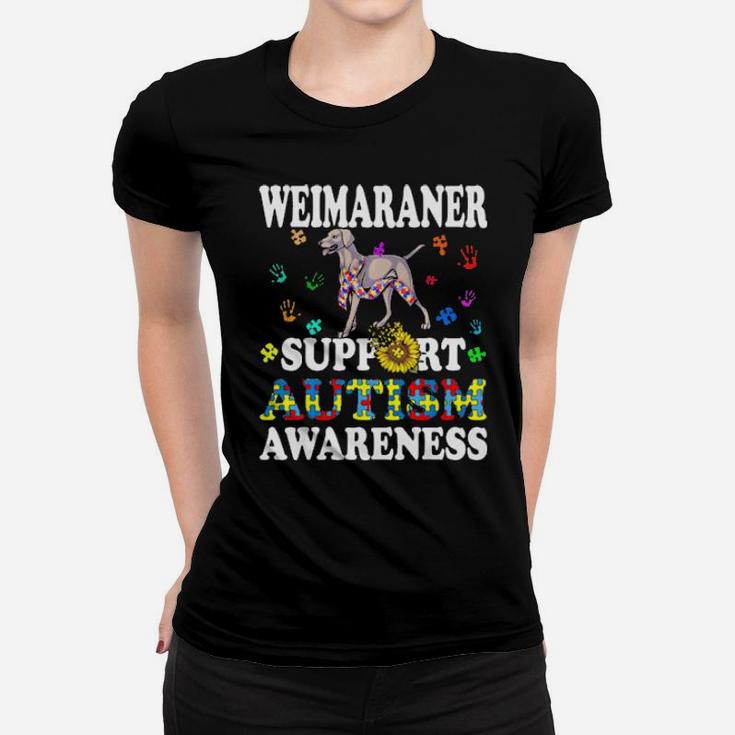 Weimaraner Dog Heart Support Autism Awareness Women T-shirt