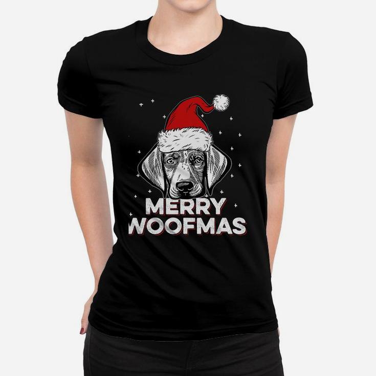 Weimaraner Wearing Christmas Santa Hat | Merry Woofmas Sweatshirt Women T-shirt
