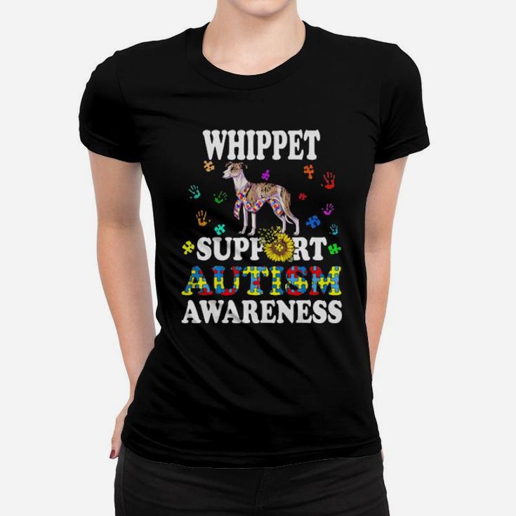 Whippet Dog Heart Support Autism Awareness Women T-shirt