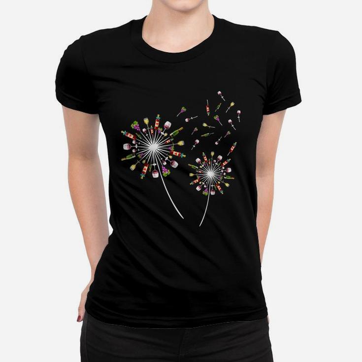 Wine Dandelion Flower Funny Women T-shirt