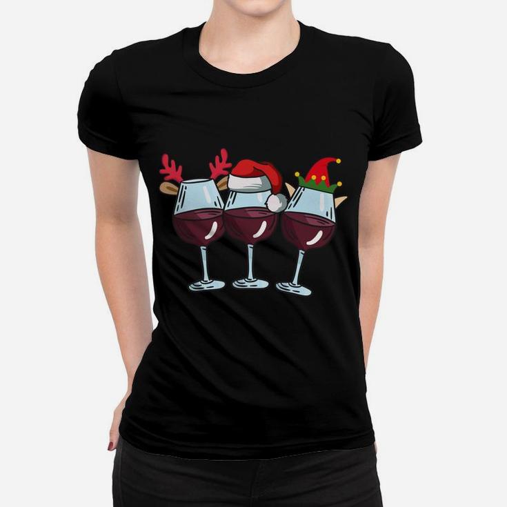 Wine Glass Santa Elf Reindeer Drinking Cool Christmas Gifts Women T-shirt