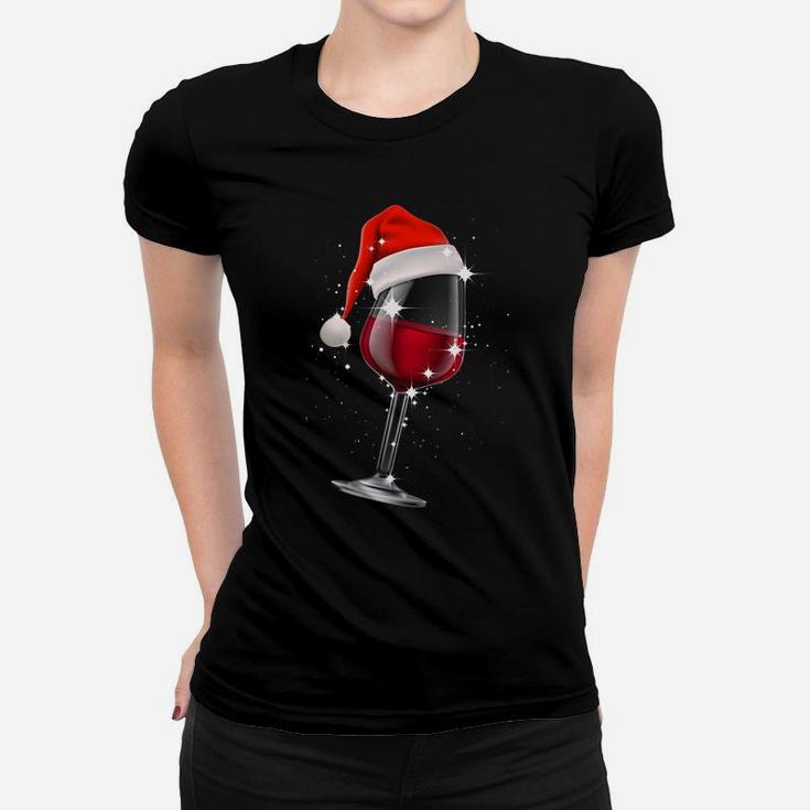 Wine Glasses Santa Hat Christmas Cann't Be Fun Without Wine Sweatshirt Women T-shirt