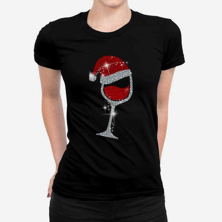 Wine Glasses Santa Hat Christmas Tee Funny Wine Lover Gift Women T-shirt