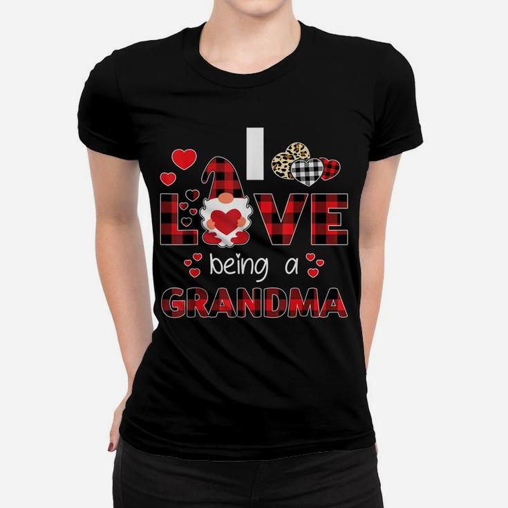 Women I Love Being A Grandma Gnome Plaid Valentines Day Gift Women T-shirt